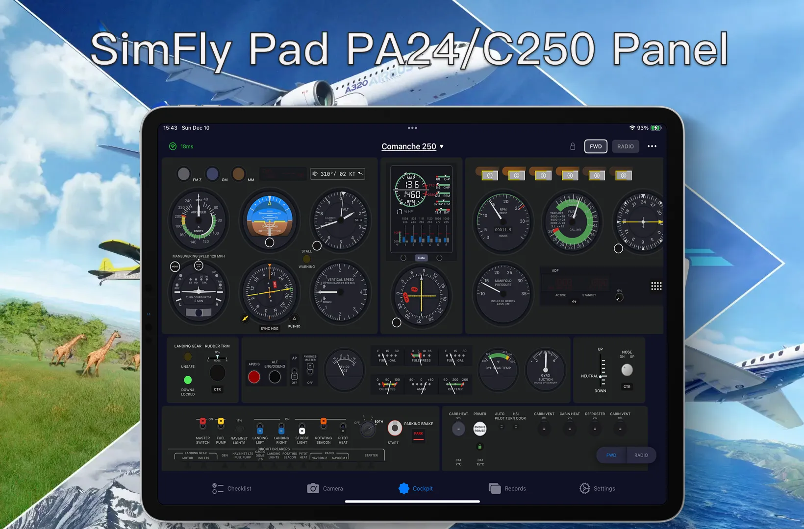 SimFly Pad PA24/C250 Premium Panel screenshot
