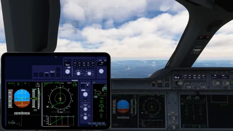 iniBuilds A350 cockpit panel shown in SimFly Pad
